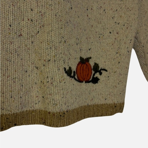 Wool Blend Chunky Knit Cardigan Fall Pumpkin Autumn Patchwork Leaves Cottagecore - Picture 8 of 11